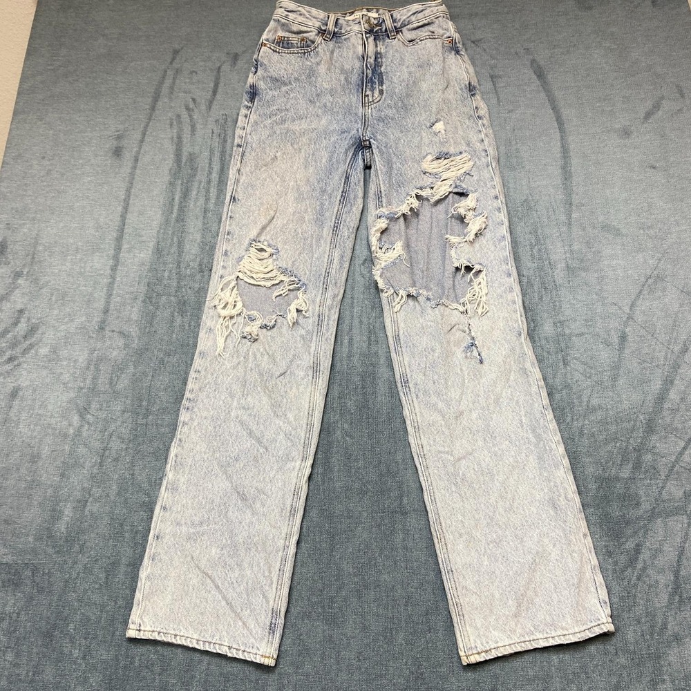 Pacsun Jeans Womens 24x30.5 Blue Denim Distressed Acid Wash High Rise Straight